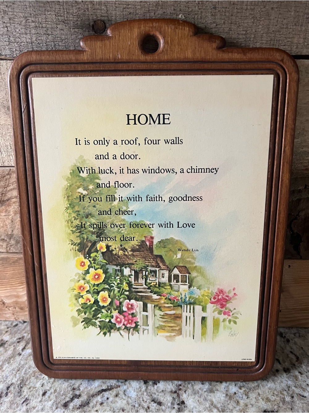 Vintage Home Poem by Wendy Lyn on  Wood Plaque with Cottage Artwork-CottageCore